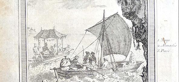 Chinese in small boats off malabar coast
