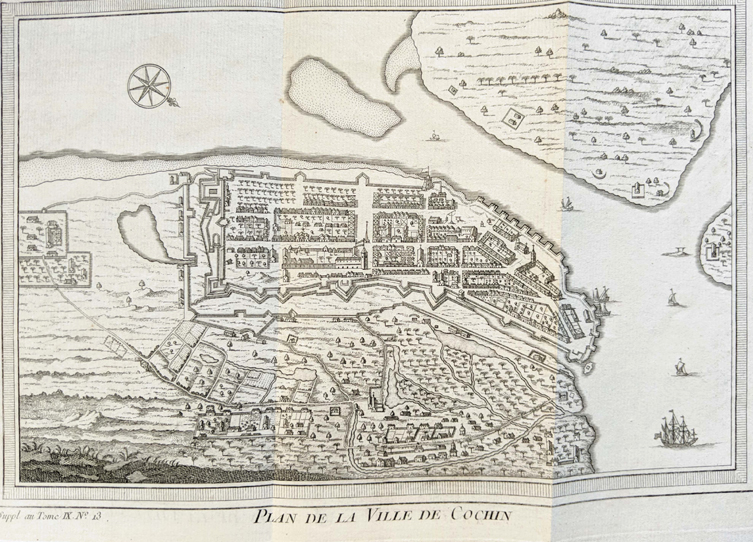Antique Print-Plan Of Fort Cochin & City c1764