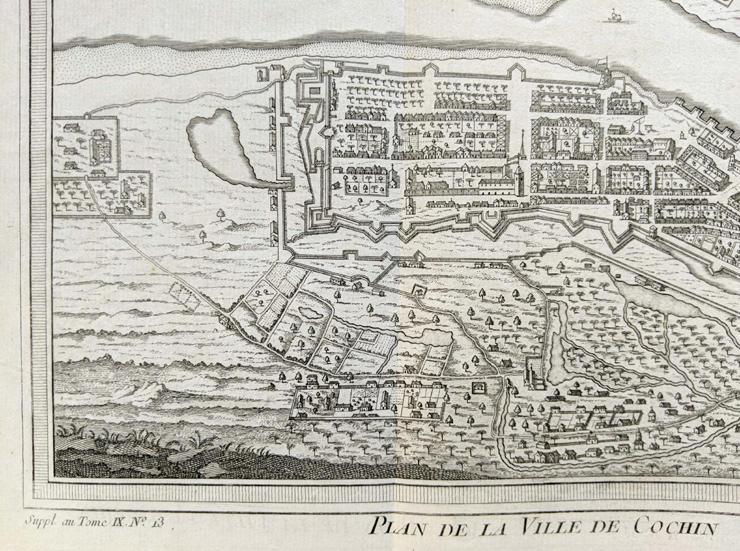Antique Print-Plan Of Fort Cochin & City c1764