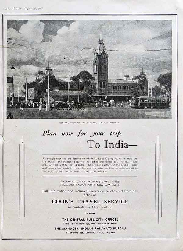 Madras Central Railway Station, 1940 Advertisement