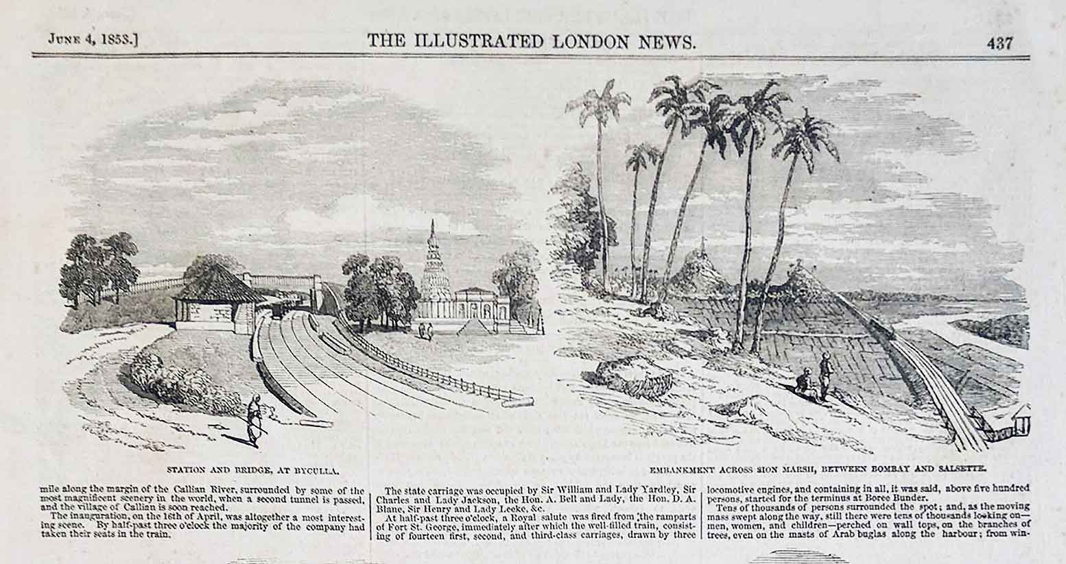 Bombay To Thana, The First Train That Ran In India, 1853 Print