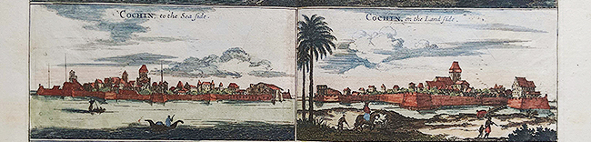 View Of Cochin - Antique Hand coloured Plan 1704