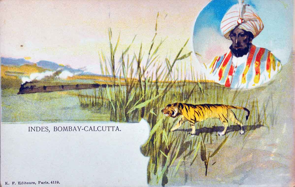 Bombay - Calcutta Train & Tiger Hunting, 1900 Postcard