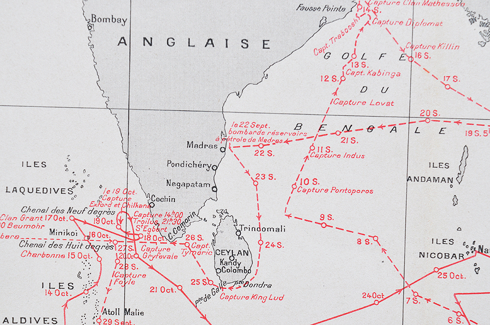 Route Of The SMS Emden In WWI - Vintage Map 1930