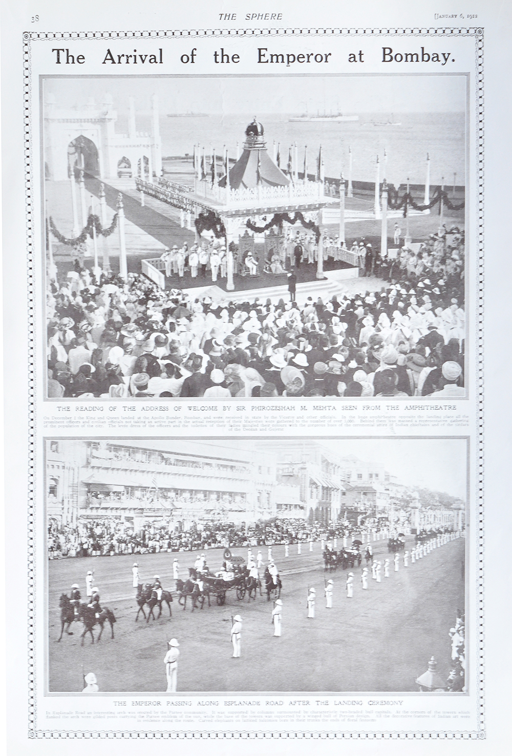 Arrival Of The Emperor At Bombay, Old Print 1912