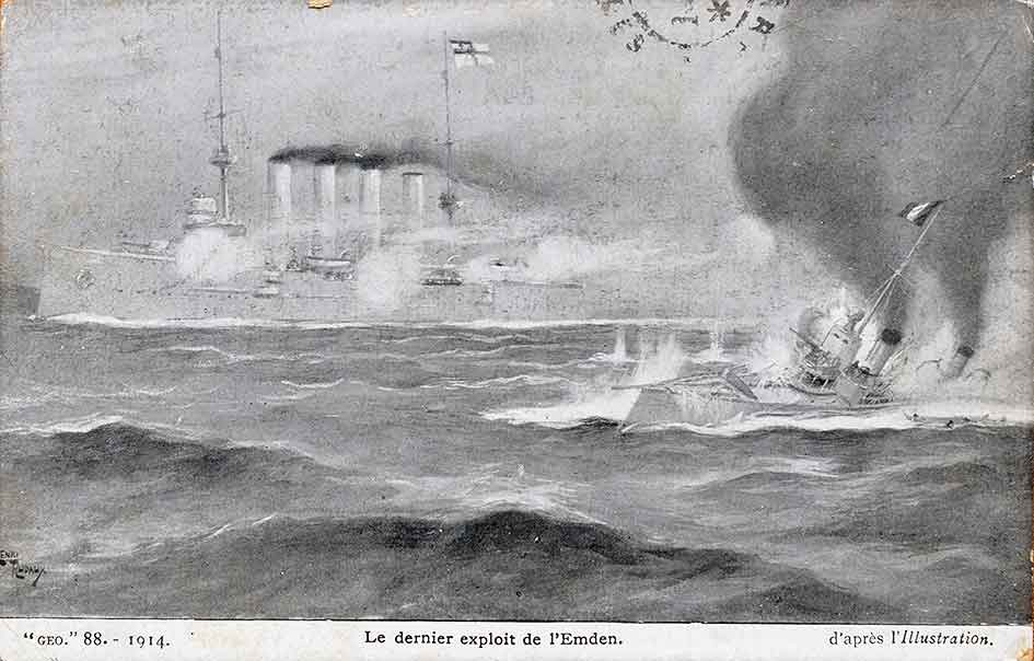 WWI German Warship 'Emden' Attack On Madras, 1914 Postcard