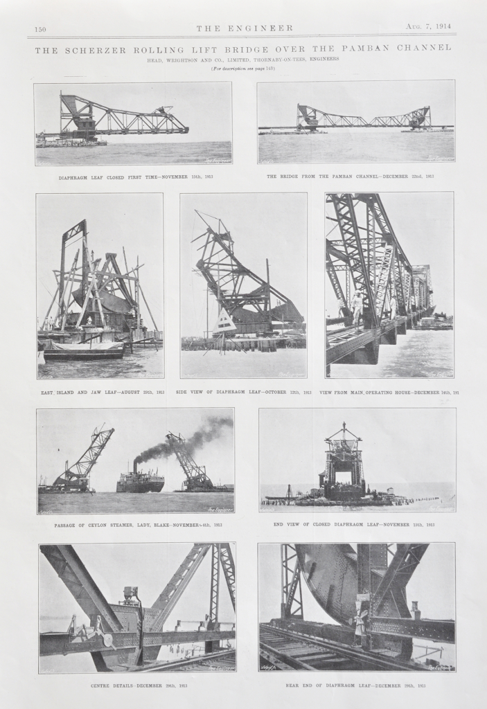 Installation of Pamban Railway Bridge British India Era, 1914 Print