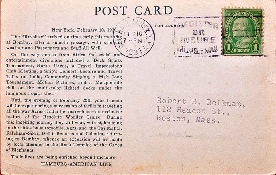 Bombay Museum Hamburg American Lines World Cruise, 1931 PC