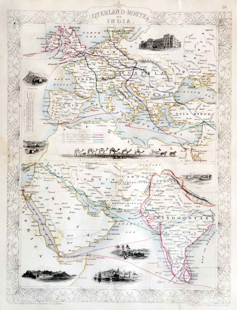 Overland Route To India Before Opening of Suez Canal, 1851 Map