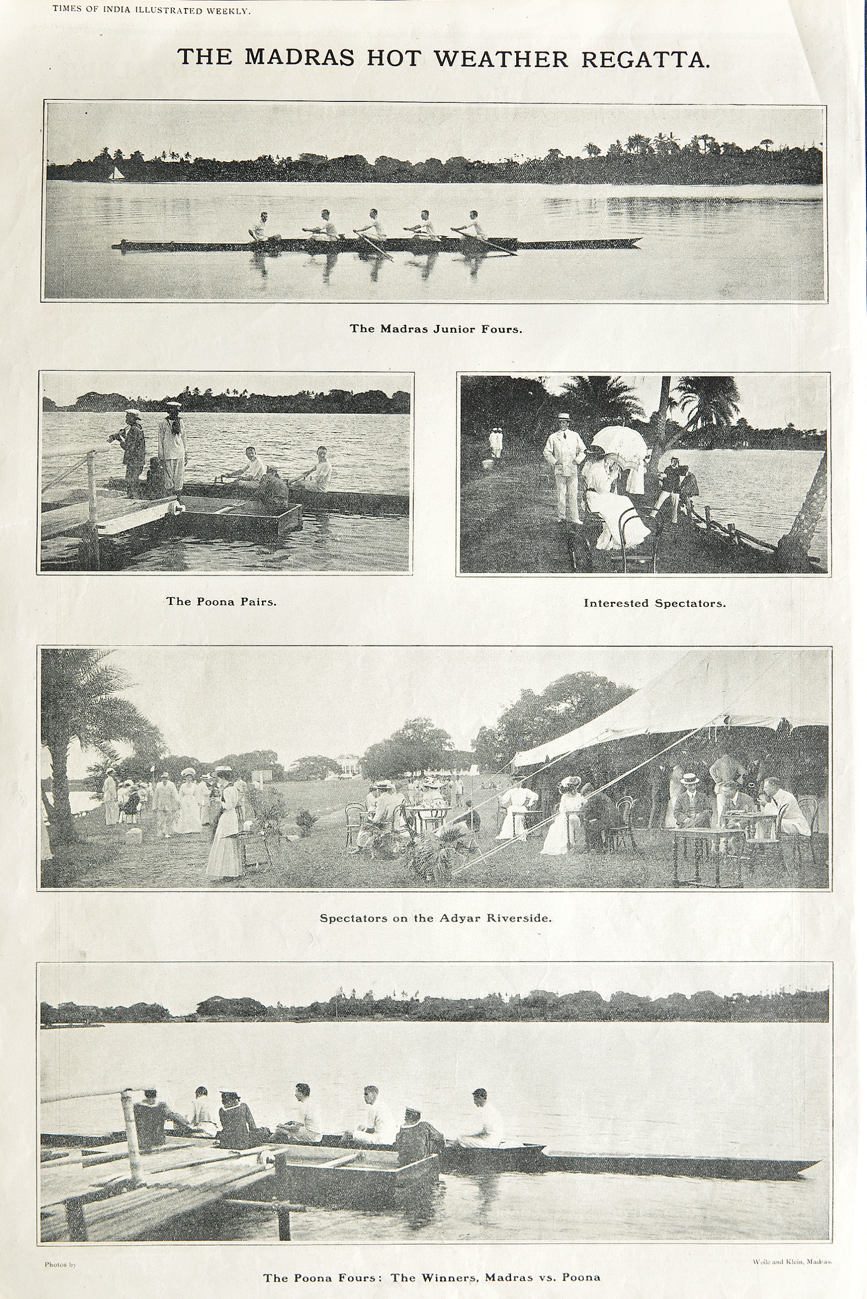 British Era Madras Boat Club Regatta, Old Print 1909