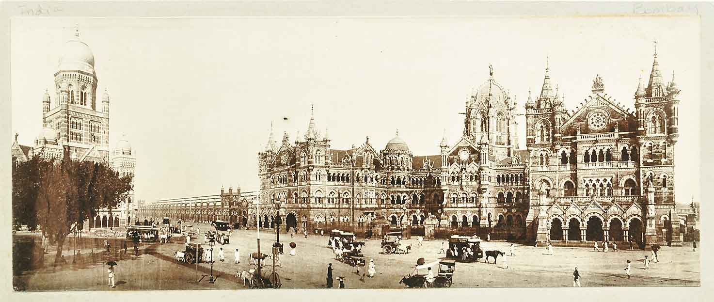 View of Victoria Terminus, BMC & Horse Trams Bombay, 1895