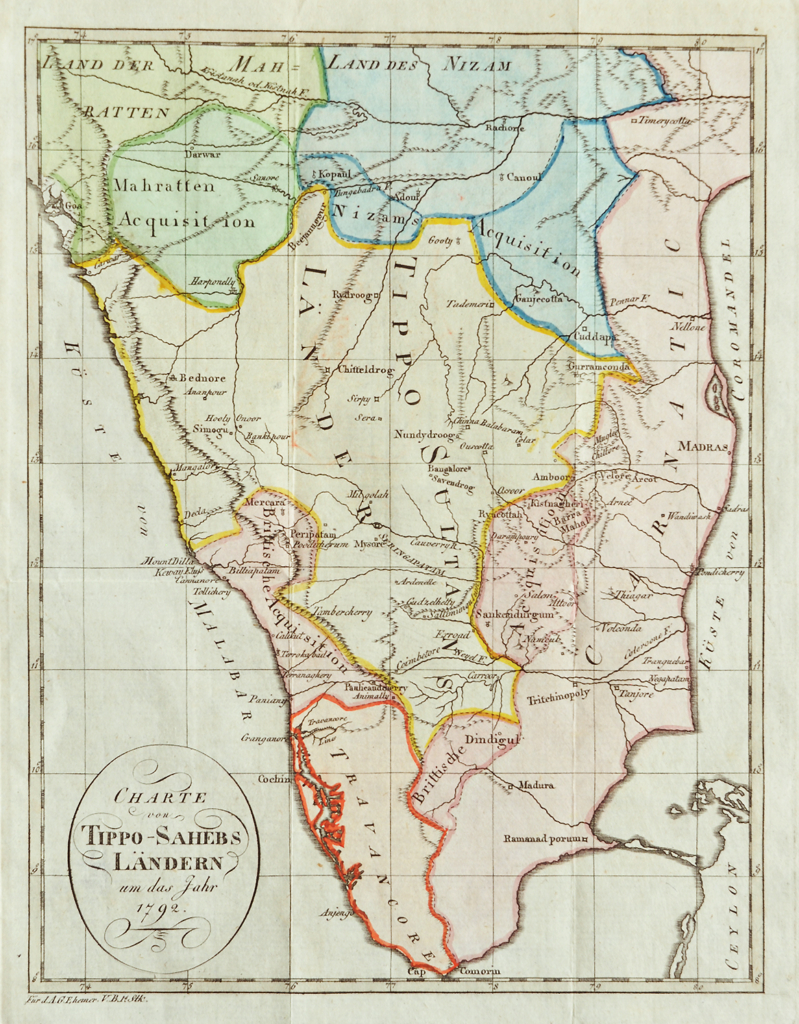 Map Of The Lands Of Tippoo Saheb (Tipu Sultan), 1792 Map
