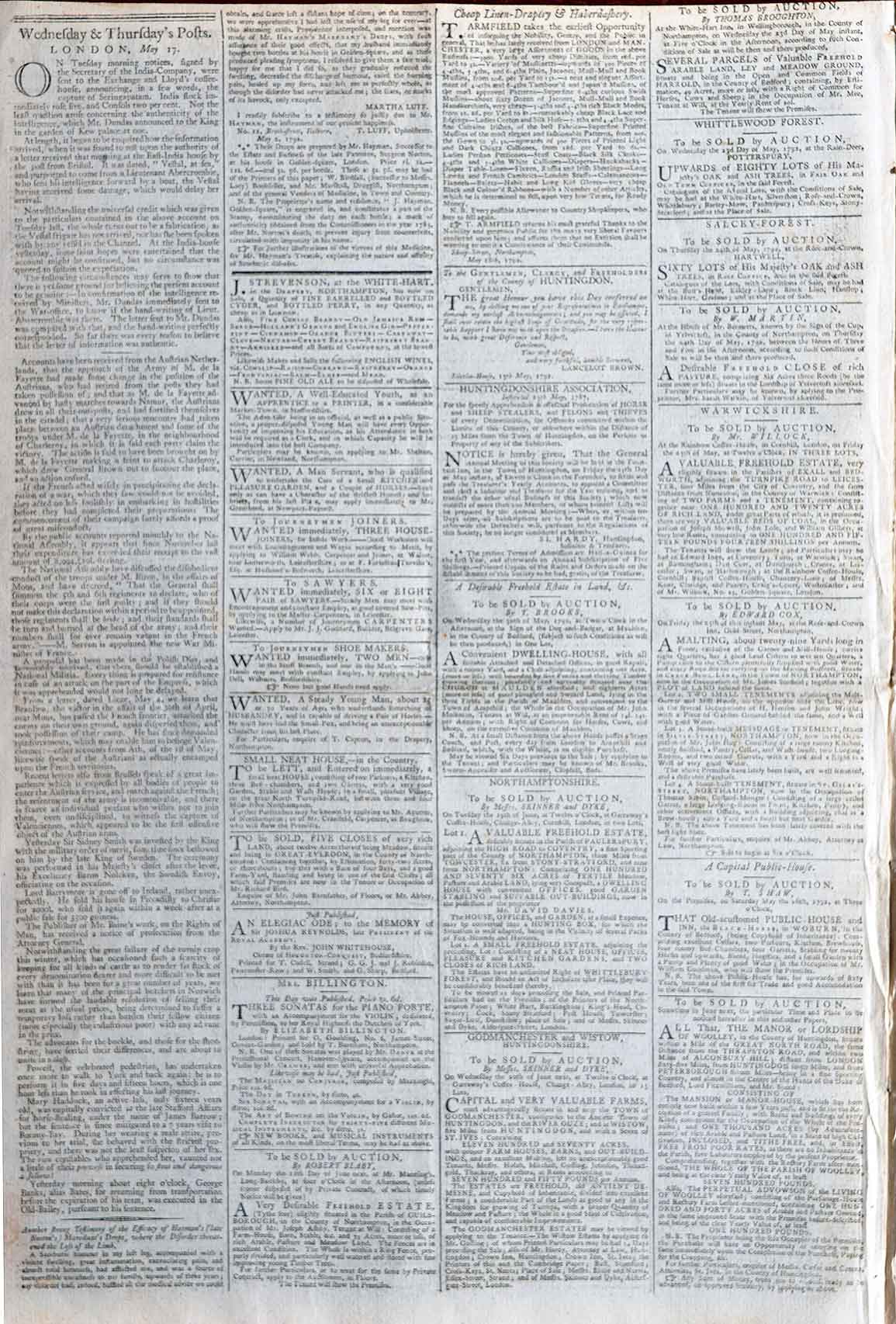 News of Siege Of Nandi Durg Fort By Cornwallis, 1792 Newspaper