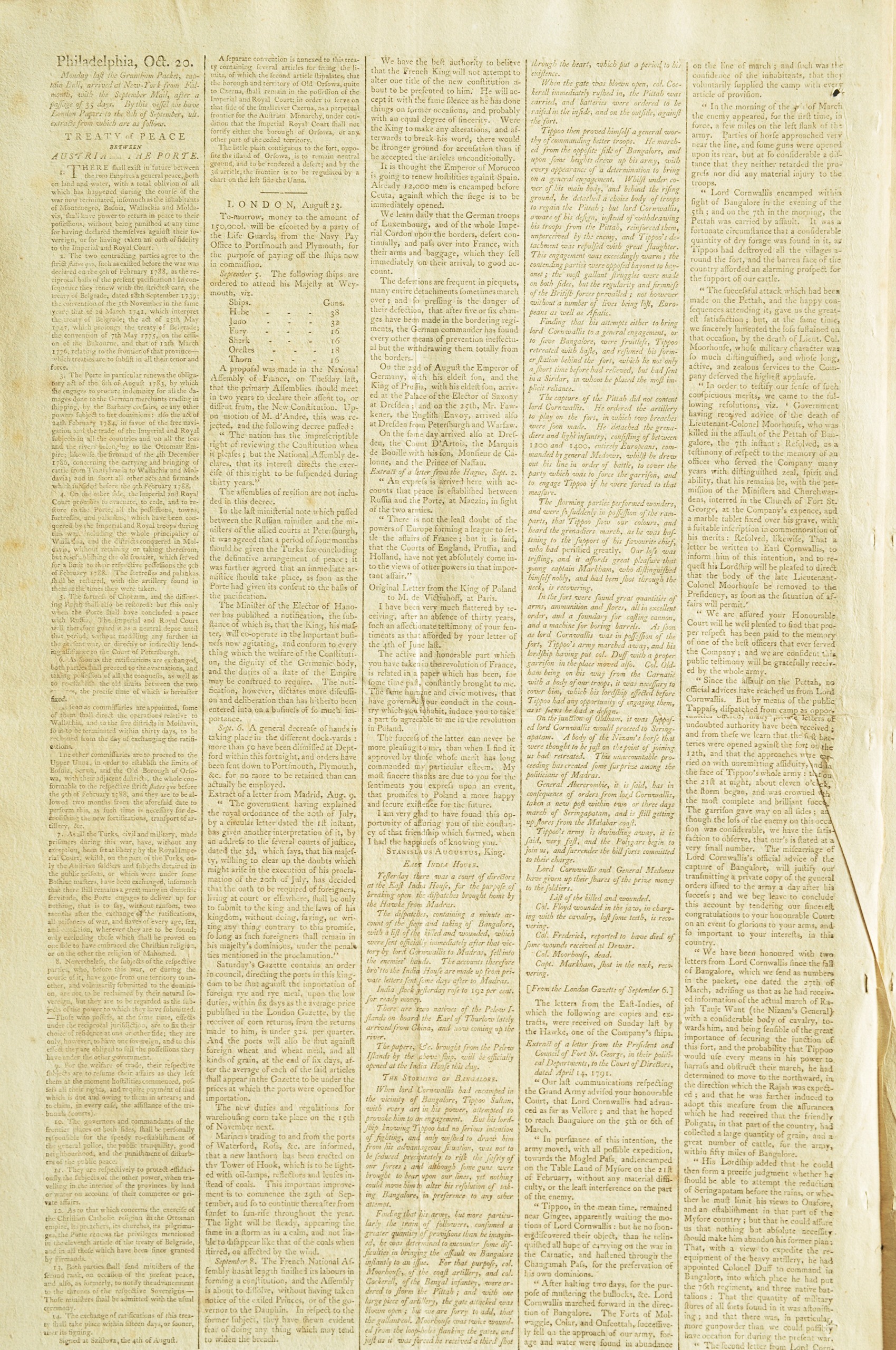 3rd Anglo-Mysore War Against Tipu Sultan, 1791 Newspaper5