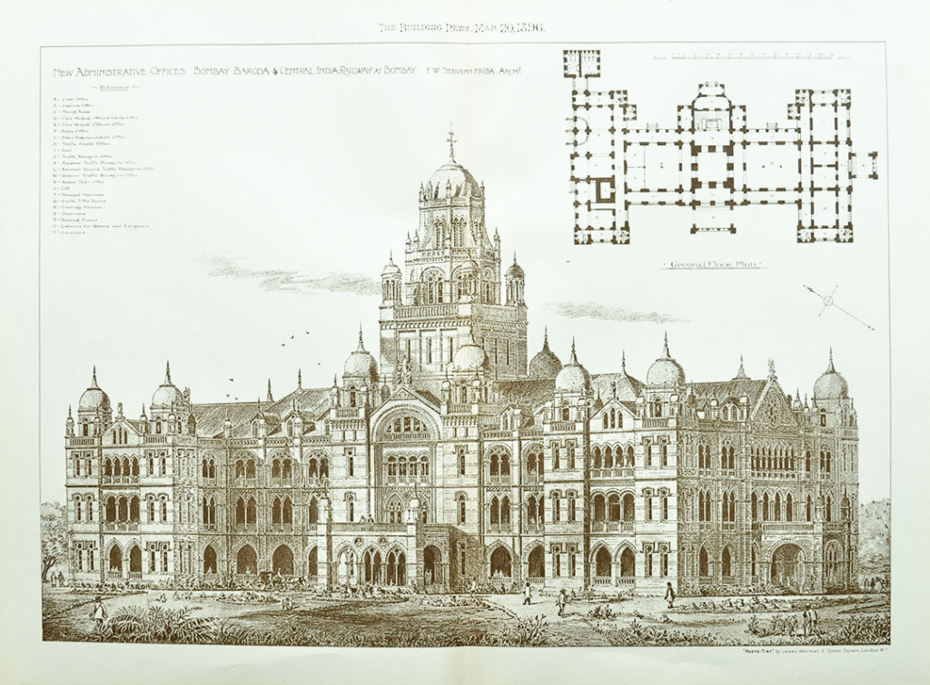 Churchgate Railway Office Bombay, 1896 Architectural Print 