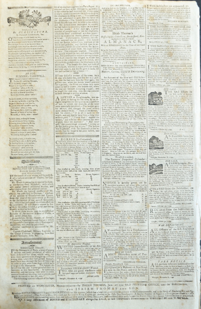 1799 American newspaper report on Tipu Sultan's death and the 4th Anglo-Mysore War